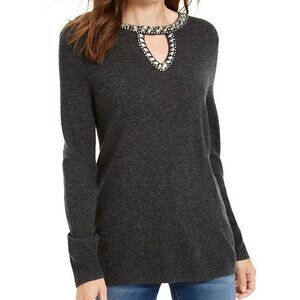 INC International Concepts Embellished Keyhole Sweater Gray - Size XS (NWTs)